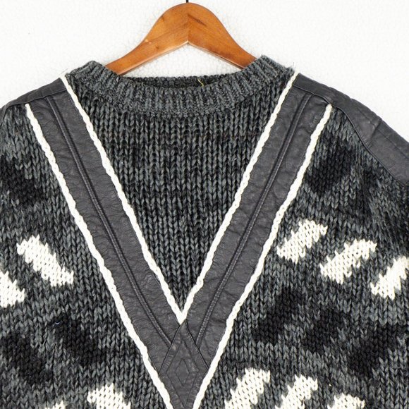 Cricketeer Sweater Mens Large Gray Geometric Oversized Chevron V Vintage 80s - Picture 2 of 7